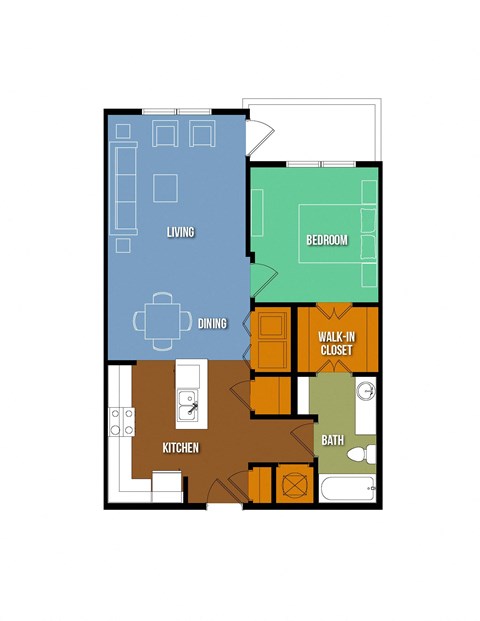 Floor plan for 1 bed, 1 bath, 777 sqft